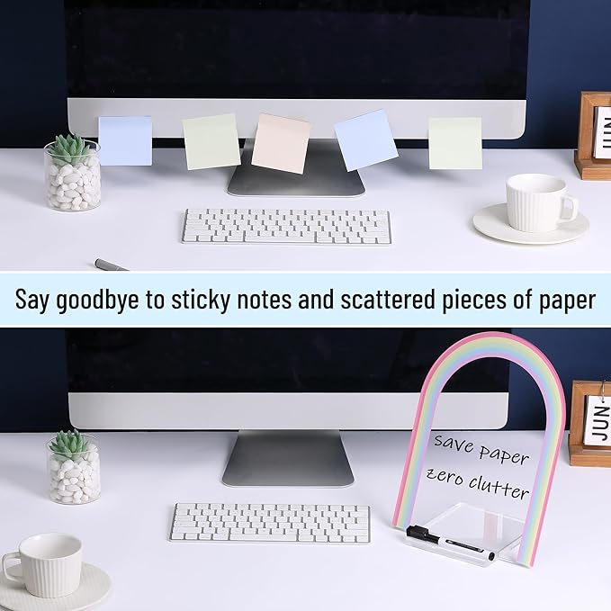 Mr. Pen- Clear Acrylic Board with Stand, 11.8" x 9", 3 Markers, Rainbow Theme, Clear Dry Erase Board for Desk