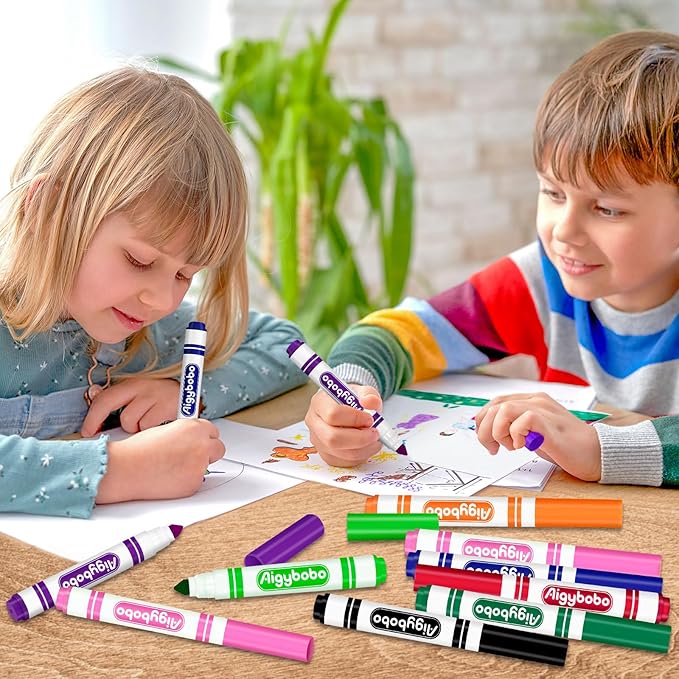 Aigybobo 200 Count Washable Markers Bulk, 8 Assorted Colors, Broad Line Conical Tip Coloring Marker for Kids, Markers Bulk Pack for Classroom, School Art Supplies & Back to School Supplies
