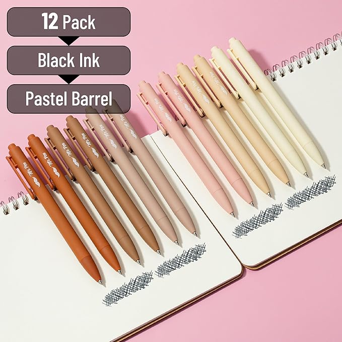 Mr. Pen- Retractable Gel Pens, 12 Pack, Black Ink, Natural Colors Barrels, Fine Point 0.5mm, Fast Dry, Smooth Writing, Cute Pens for Drawing, Writing Planner and School Supplies