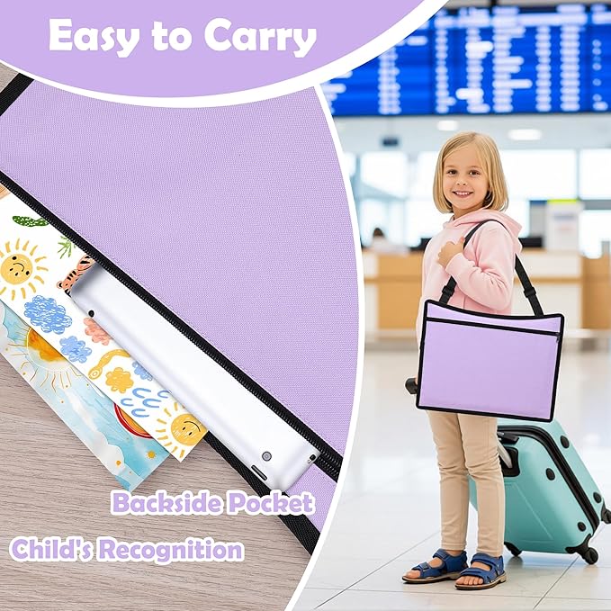 Kids Travel Tray for Toddler Carseat, Road Trip Activities Essentials for Toddler, Kids Lap Desk Tray with Tablet Holder Stand ＆ Dry Erase Board (Purple)