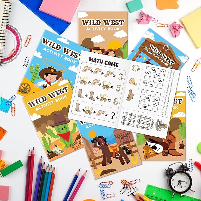 JAPBOR Western Cowboy Coloring Books - 24PCS Mini Wild West Theme Activity Color Book Bulk for Kid Party Favors, Cowgirl Horse Small Colouring Pages for Birthday Gifts Class Drawing Painting Game