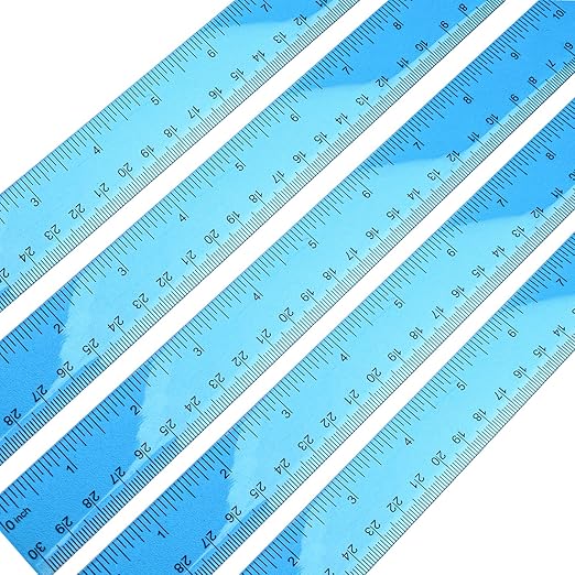 5 Pieces Transparent Blue Plastic Ruler, 12 inch (30cm) Ruler, Pack of 5, Clear Ruler, Plastic Ruler, Rulers for Kids, Measuring Tools, Ruler Set, Ruler inches and Centimeters (Blue)