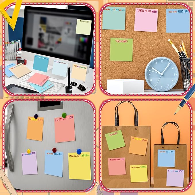 Yinder 24 Pcs Inspirational Sticky Notes Cute Motivational Sticky Notes Pad End of Year Employee Appreciation Gifts Bulk for Teacher Nurse Coworkers Office Supplies 3 x 3'' (Thank You,Elegant Color)