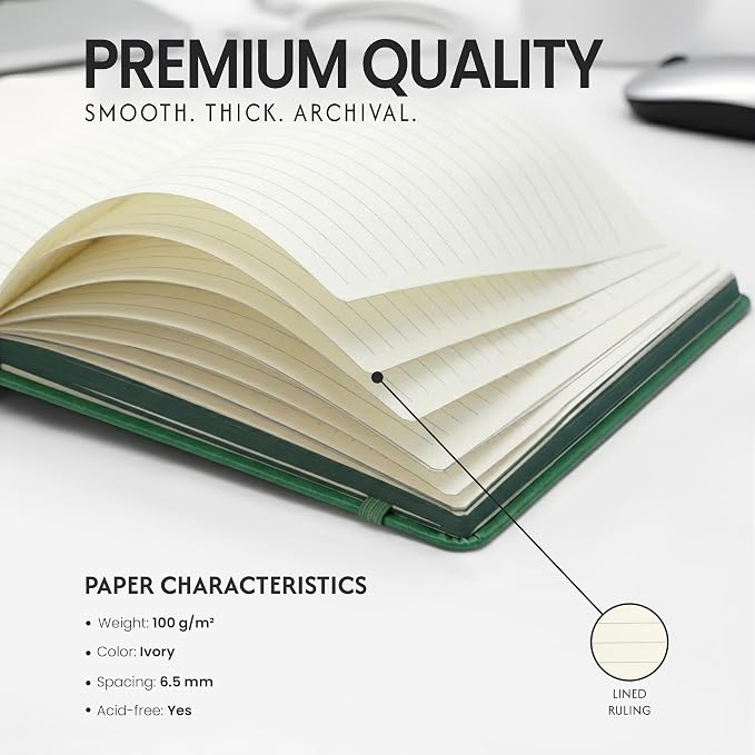 EVERLINEA 5.6” x 8.3” Embossed Tree A5 Hardcover Notebook, 240 Lined Pages, Forest Green