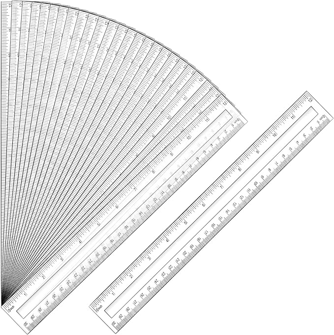 Tenare 20 Pieces Clear Plastic Rulers 12 Inch Bulk Straight Rulers with Inches and Centimeters Transparent Shatterproof for Kids Math Supplies Students School Office Measuring Tools(Transparent)