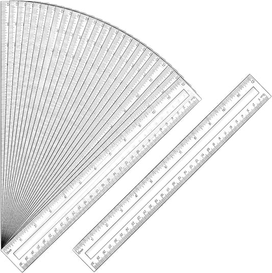 Tenare 20 Pieces Clear Plastic Rulers 12 Inch Bulk Straight Rulers with Inches and Centimeters Transparent Shatterproof for Kids Math Supplies Students School Office Measuring Tools(Transparent)