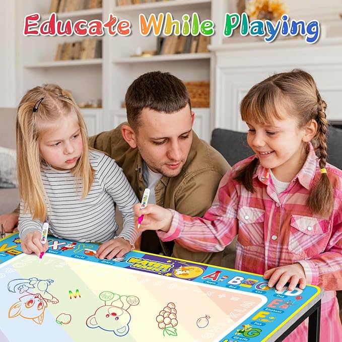 BlissfulBlend Water Doodle Mat Kids Mess Free Coloring Doodle Mat Educational Toys for 3 4 5 6 7 8 Years Old with Magic Pens Educational Toys Toddler Boys Girls Christmas Birthday Holiday Present