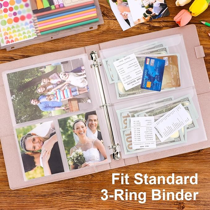 12PCS Letter Size Binder Pockets, 3-Hole Loose Leaf Insert Bag