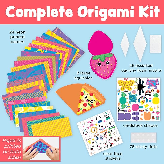Creativity for Kids Origami Squishies Kit | Great Spring Crafts | Fold, Decorate & Squish 24 Bright Paper Creations | DIY Arts & Crafts for Kids to Build STEAM Skills & Creativity (Ages 7+)