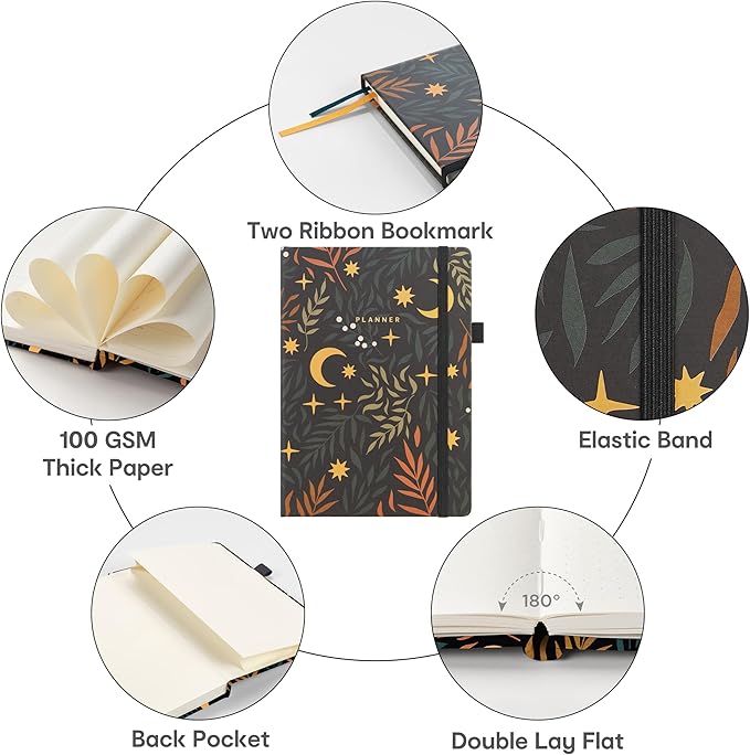 And Per Se Undated Planner, Weekly & Monthly Planner with Goal & Habit Tracker, A5 Leather Hardcover Productivity Journal for Academic Year (Lunar Leaf)