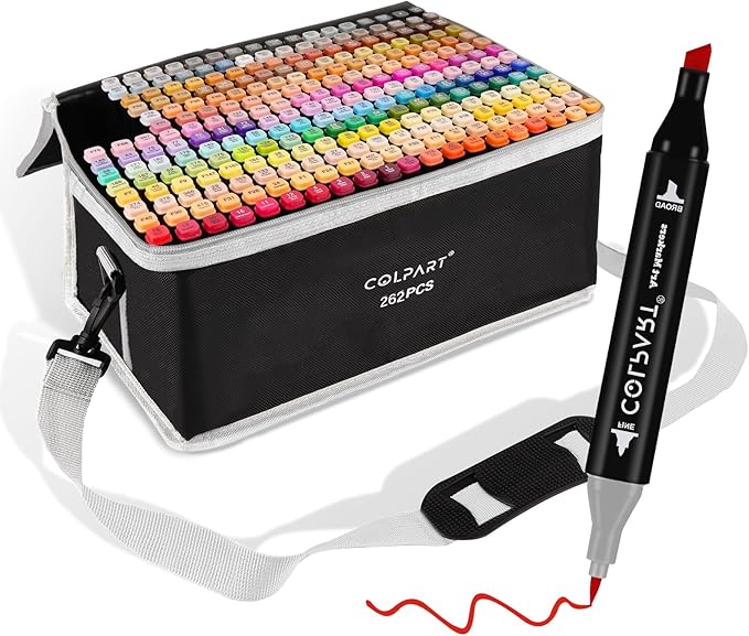 colpart 262 Colors Alcohol Markers Set Dual Tip Art Marker Pens with Pen Holder and Carry Bag for Adult Coloring Painting Supplies Perfect for Painting, Coloring, Sketching and Drawing