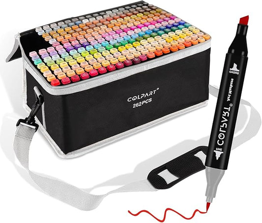 colpart 262 Colors Alcohol Markers Set Dual Tip Art Marker Pens with Pen Holder and Carry Bag for Adult Coloring Painting Supplies Perfect for Painting, Coloring, Sketching and Drawing