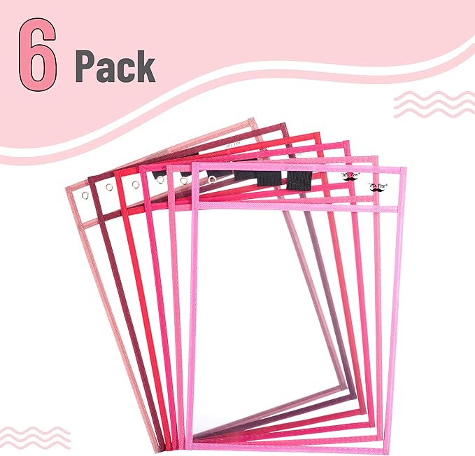 Mr. Pen- Reusable Dry Erase Pocket Sleeves, 10" x 14", 6 Pack, Pink Shades, Clear Plastic Paper Sleeves, Ticket Holders, Clear Plastic Sheet Protectors, Teacher, School, Classroom Supplies