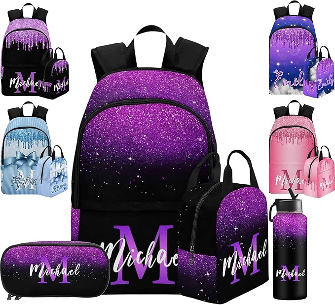 M YESCUSTOM Custom Girls Backpack, Personalized Kids Bookbag for Boys Girls Toddler Backpack with Lunch Box Girl Elementary School Bags for Kids Teen Travel Laptop Casual Daypacks