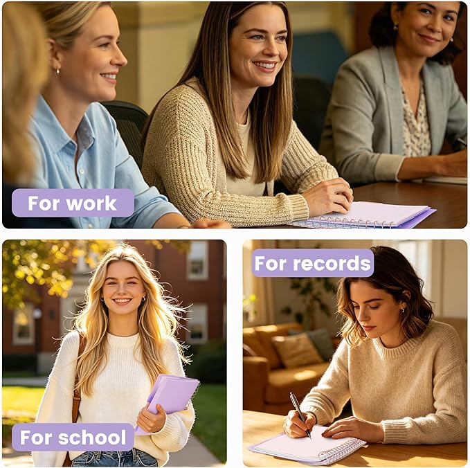 CAGIE Small Spiral Notebooks with Removable Dividers Tabs, 5 Subject Notebook College Ruled 6''×8'', A5 Notebooks for School Work with Plastic Cover, Back Pocket, Spiral Bound, Purple