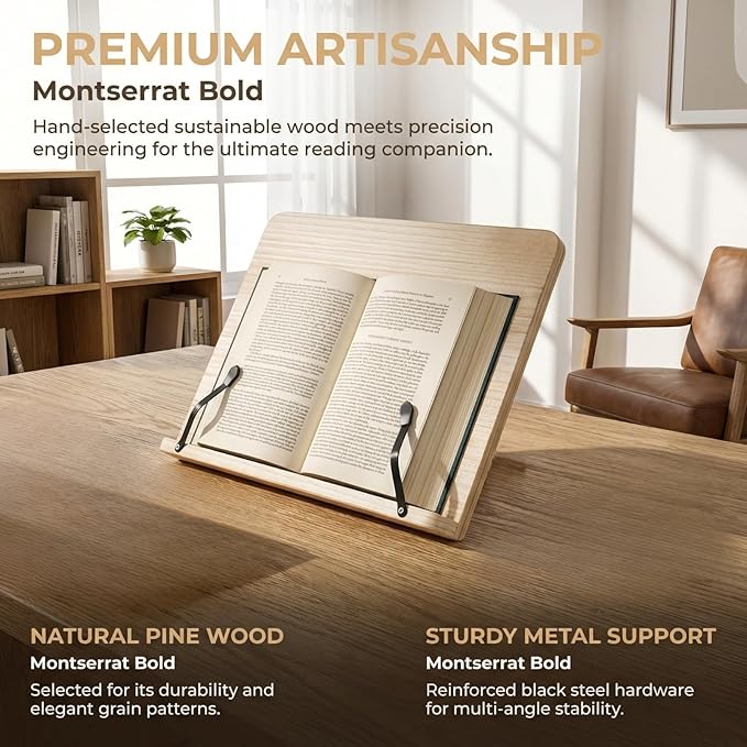 Adjustable Wood Reading Book Stand, Portable Book Holder with Page Stoppers, Ergonomic Desk Book Holder for Reading, Studying, Cooking, Textbook & Recipe Display(13.4x9.45inch)