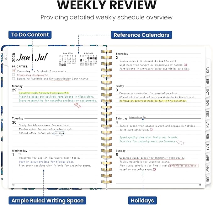 Planner 2026-2027, Academic Planner Weekly and Monthly, Jul 2026 - Jun 2027, Spiral Bound School Planning Tool with Tabs and Pocket, Perfect for Students & Teacher, 8.5" x 11", Cobalt Florals