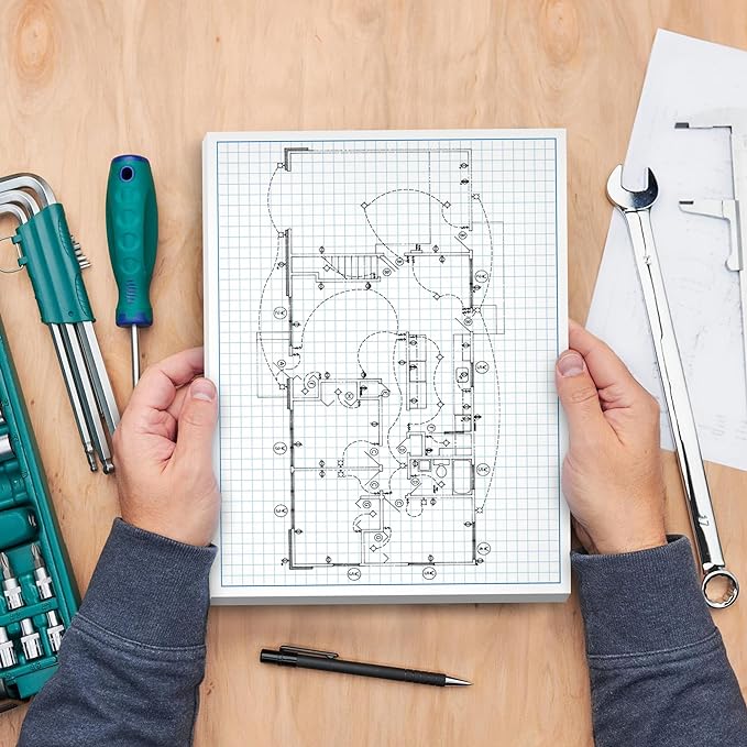 Graph Paper Pad for Blueprint Drawings, Drafting, Engineering Drawing, and Planning - Graph Paper 8.5x14 Blueprint Quadrille Grid Paper Pads with Blue Lines, High Brightness 50 Sheets (5-Pack)