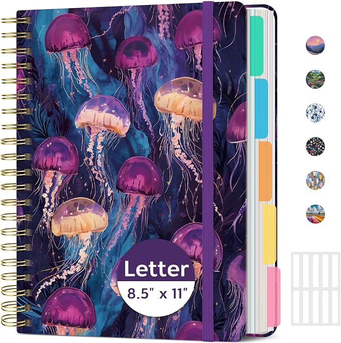 Taja Pretty Large Spiral Lined Notebook for Work with 5 Removable Dividers