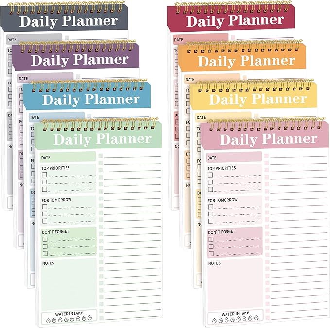 8 Pack To Do List Notepad 25 Page Undated Daily Planner Notepad To Do List Notebook Spiral Waterproof with Task Checklist for Home Office School Supplie Schedule Work(7.8 x 5.2 Inch,Stylish Color)