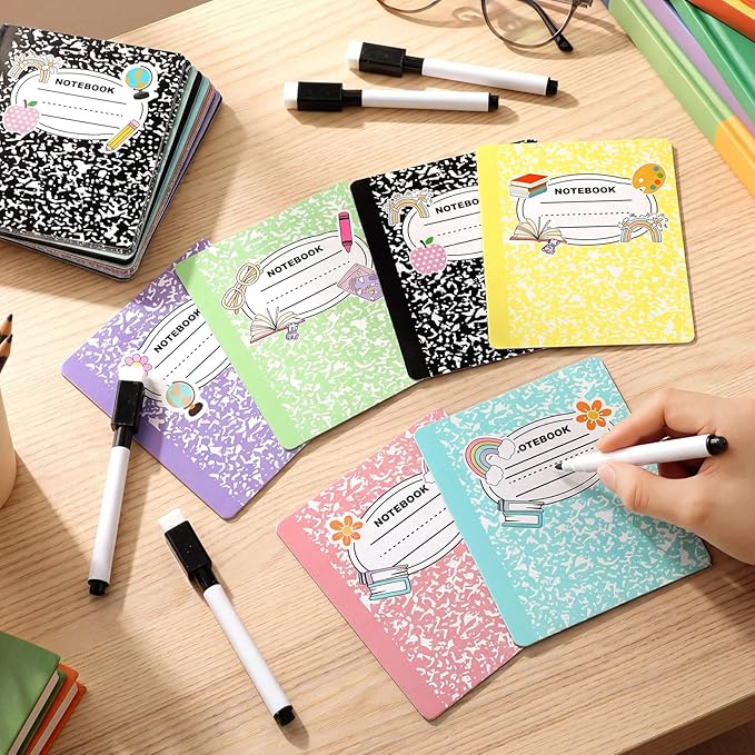 Crtiin 42 Pcs Magnetic Name Tags for Lockers Colorful Composition Notebook Dry Erase Labels Magnetic Reusable Name Tags for Back to School Whiteboard Classroom School Bus Locker Fridge