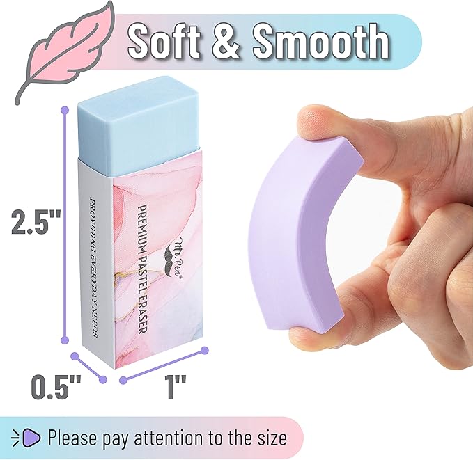 Mr. Pen- Pencil Eraser, 10 Pack, Pastel Colors, Large Latex Free Vinyl Block Erasers for School, Office, Art Sketching, Homework, Exams, Clean Smudge-Free Correction