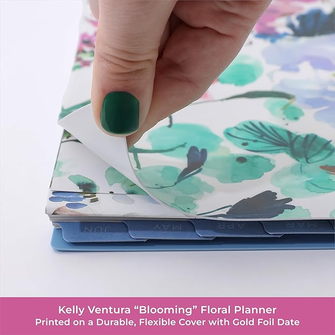 Blue Sky Kelly Ventura 2026-2027 Weekly and Monthly Academic Year Student Planning Calendar, July 2026 - June 2027, 8.5" x 11", Flexible Cover, Wirebound, Laminated Tabs, Storage Pocket, Magnetic & Snap In Book Marks, Includes Stickers, Blooming