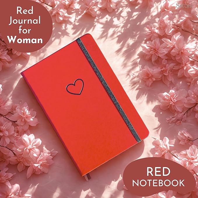 SETTINI Lined Journal, Ideal for Journaling - A5 Vegan Leather Notebook, 192 Archival-Quality Pages, QuillEase Bleed-Free Paper, Inner Pocket & Bookmark - Red Heart