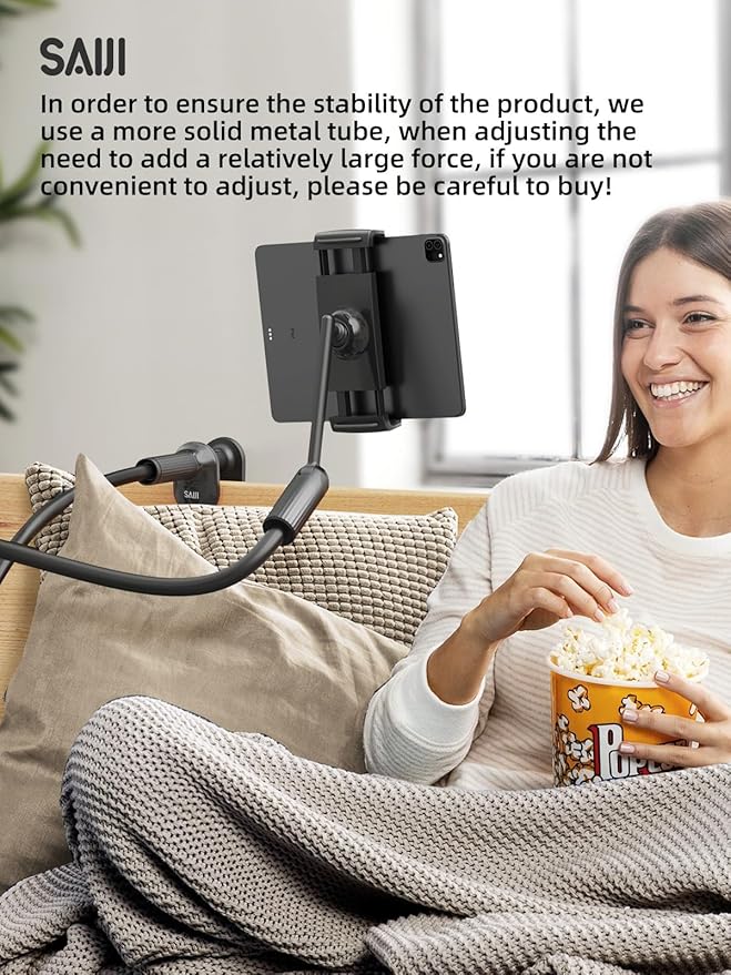 SAIJI 47" Gooseneck Kindle Holder, Tablet Holder for Bed with Upgraded Base, iPad Stand with Flexible Lazy Arm, Compatible with iPad mini Pro Air, Kindle, Galaxy or Other 4.7-11" Device (Black)