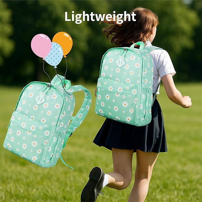 KK CRAFTS Preschool Backpack Kindergarten Little Kids Toddler Elementary School Backpacks for Boys and Girls with Chest Strap(17Inch, Daisy-Green)