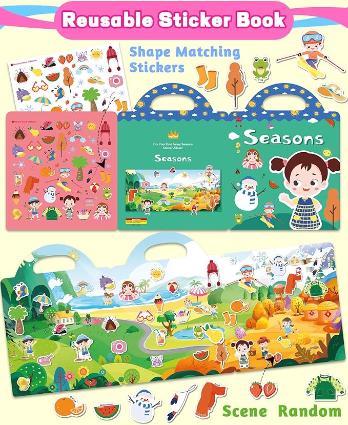 Walenced Reusable Sticker Book for Toddlers, Travel Stickers for Kids, Toddler Craft Activities Toys, Birthday Gifts for Boys & Girls