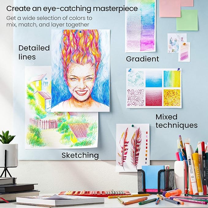ARTEZA Watercolor Pencils, Set of 48, Water-Soluble Colored Pencils with 4 mm Break-Resistant Core, Pre-Sharpened Tips and Metal Tin for Drawing, Shading, Blending, and Wet or Dry Techniques