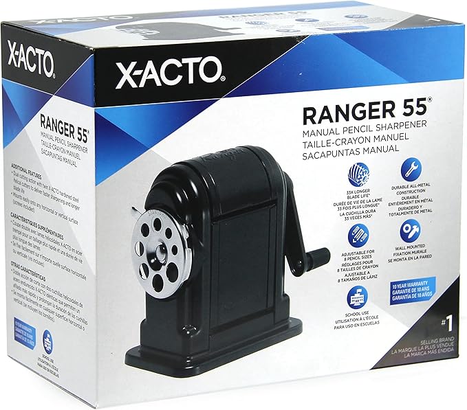 X-ACTO 1001 Ranger 55 Classroom Manual Pencil Sharpener Black (Pack of 6)