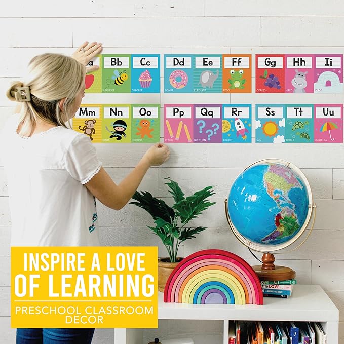 Hadley Designs Alphabet for Classroom Wall Decor - ABC Posters for Classroom Wall Chart Preschool & Kindergarten, ABC Letters & Number Line Elementary, Alphabet Cards, Colorful Classroom Decor