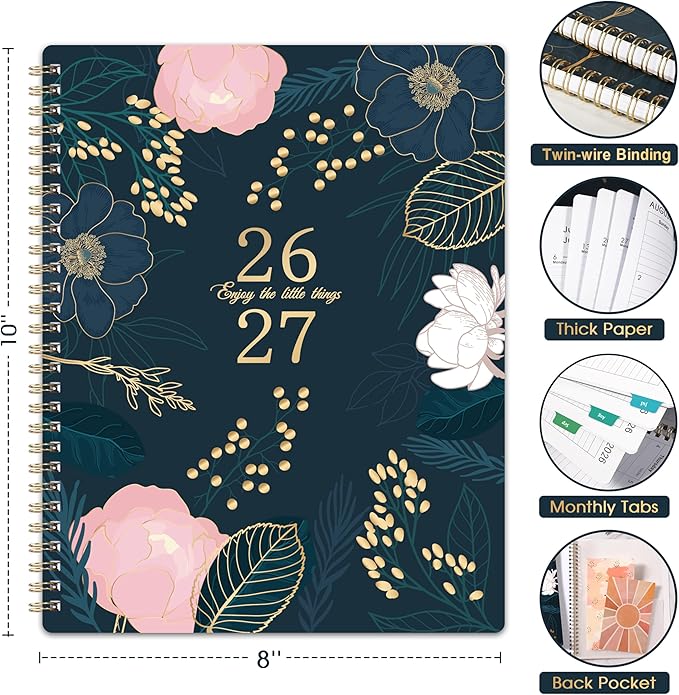 Planner 2026-2027 - Academic Planner 2026-2027, July 2026 - June 2027, Weekly & Monthly Planner, 8'' x 10", Calendar Planner, Colorful Monthly Tabs, Twin-wire Binding, Back Pocket, Holidays