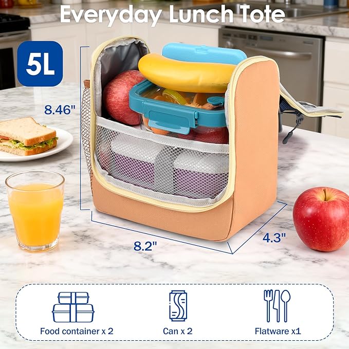 Genteen Kids Lunch Box, Insulated Lunch Bag for Kids, Toddler, Girl, and Boy; Holds Lunch Box, Water Bottle, & Snacks; Easy-Clean Water-Resistant Fabric & Multiple Zippered Pockets (Orange Blue)