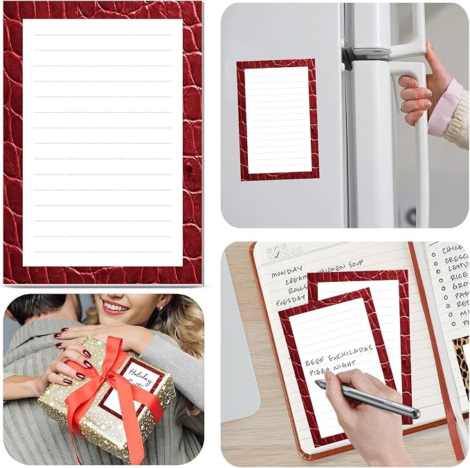 2 Pack Lined Sticky Notes 4x6 in, Cute Self-Stick Notepads with Lines, Large Memo Pads Strong Adhesive for Office, Home Red Cute Crocodile Skin