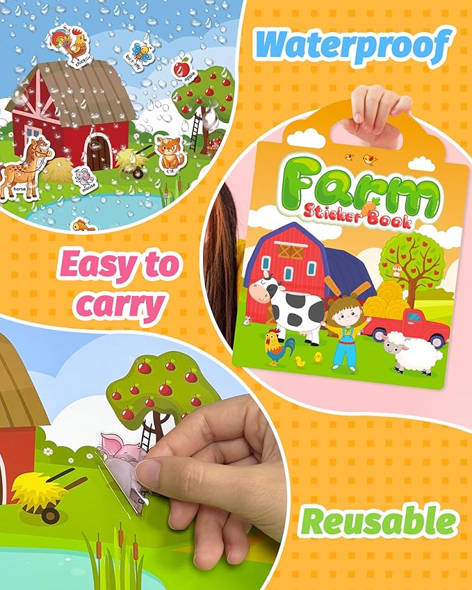 Walenced Reusable Sticker Book for Toddlers, Travel Stickers for Kids, Toddler Craft Activities Toys, Birthday Gifts for Boys & Girls