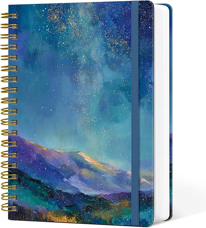 Lined Spiral Notebook Journal for Work, 300 Pages Thick B5 (7.1"x10") College Ruled Journal for Women & Writing, Hardcover Notebook for Note Taking, Perfect for Office School Supplies, Starlit Peaks