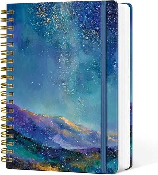 Lined Spiral Notebook Journal for Work, 300 Pages Thick B5 (7.1"x10") College Ruled Journal for Women & Writing, Hardcover Notebook for Note Taking, Perfect for Office School Supplies, Starlit Peaks