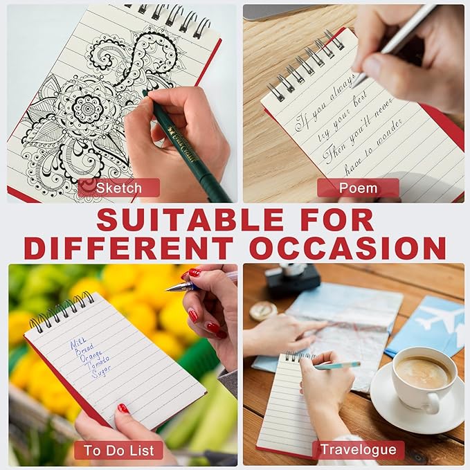 Tenceur 2 Pcs Red Pocket Notebook Small 3x5 Inch Top Spiral Notepads Bound Notebook with Lined 120 Pages Memo Pads for Office College Nurse Essentials Back to School Gift