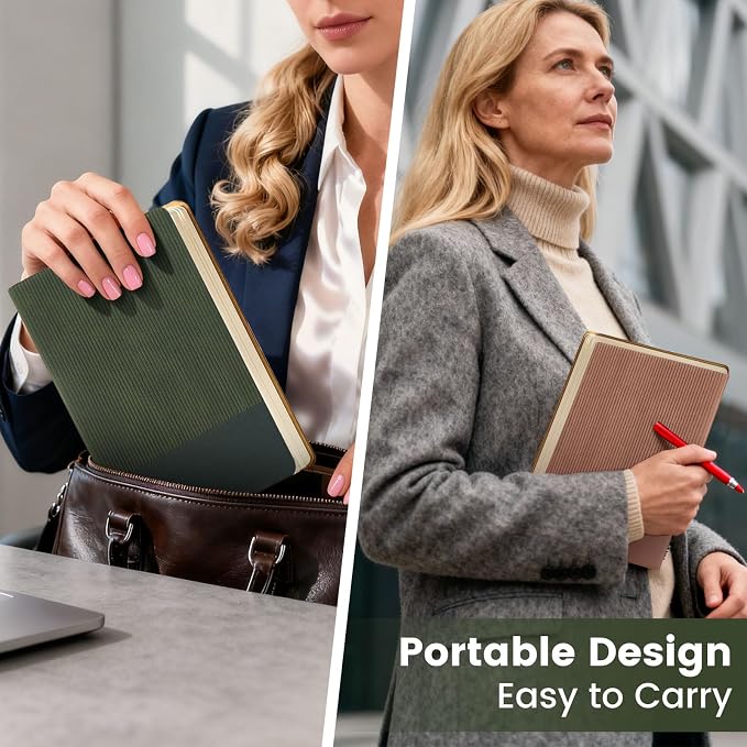 Dotted Journal Notebook Soft Cover PU Leather Journaling Notebooks for Women Men Writing Work Office School 160 Pages 100 GSM Thick Paper A5 Dotted 80 Sheets 5.79"x8.27", Dark Green