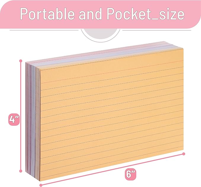 Mr. Pen- Lined Index Cards, 4"x6", 144 Cards, Assorted Colors, Bulk 4x6 Index Cards, Ruled for School, College, Office and Home Organization, Durable Study To Do List Note Cards with Ruled Lines