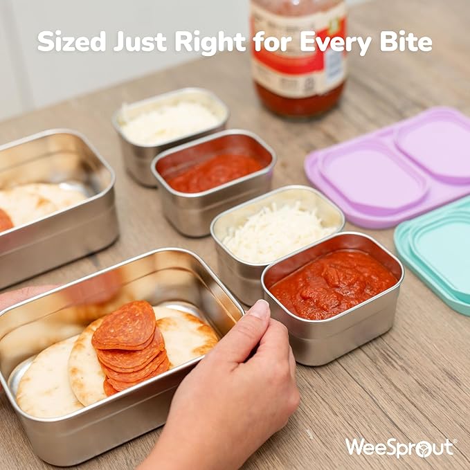 WeeSprout Stainless Steel Lunch Box Set - 750mL & 230mL Food Storage Nested Bento Boxes with Food Grade Silicone Lid - Leak Proof - Freezer Safe (Pastel Mint)