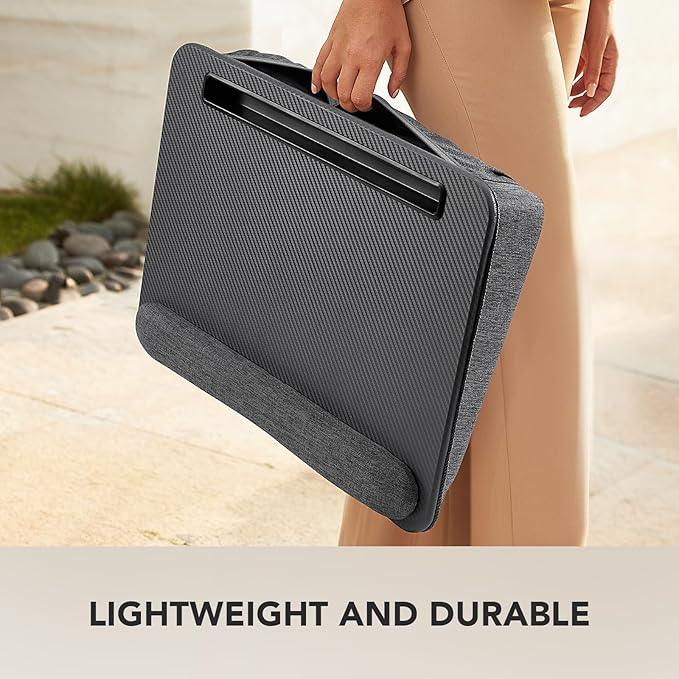 HUANUO Laptop Lap Desk - Portable Lap Desk with Pillow Cushion, Fits up to 15.6 inch Laptop, with Anti-Slip Strip & Storage Function for Home Office Students Use as Computer Laptop Stand - Grey