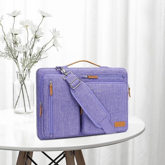 MOSISO 360 Protective Laptop Shoulder Bag,13-13.3 inch Computer Bag Compatible with MacBook Pro 14, HP, Dell, Lenovo, Asus Notebook,Side Open Messenger Bag with 4 Zipper Pockets&Handle, Purple