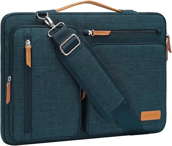 MOSISO 360 Protective Laptop Shoulder Bag,13-13.3 inch Computer Bag Compatible with MacBook Pro 14, HP, Dell, Lenovo, Asus Notebook,Side Open Messenger Bag with 4 Zipper Pockets&Handle, Teal Green