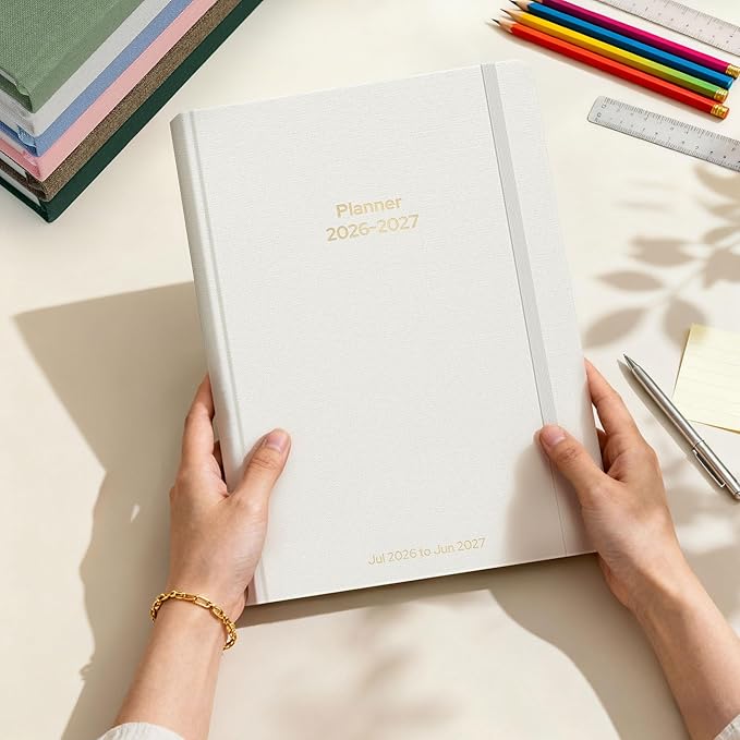 Planner 2026-2027 Monthly and Weekly Academic Planner July 2026 - June 2027, Linen Hardcover Agenda 2026-2027 Calendar Daily Planner for Student Teacher with Monthly Tabs, 7.3" x 10", Elegant Ivory