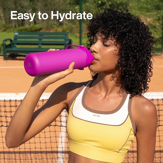 ENCOOL Insulated Water Bottle with Straw Stainless Steel Water Bottle, Leak-Proof, BPA-Free, Double Wall Vacuum Keeps Cold for 24 Hours for Sports, Travel, School (26 oz, Knockout Pink)