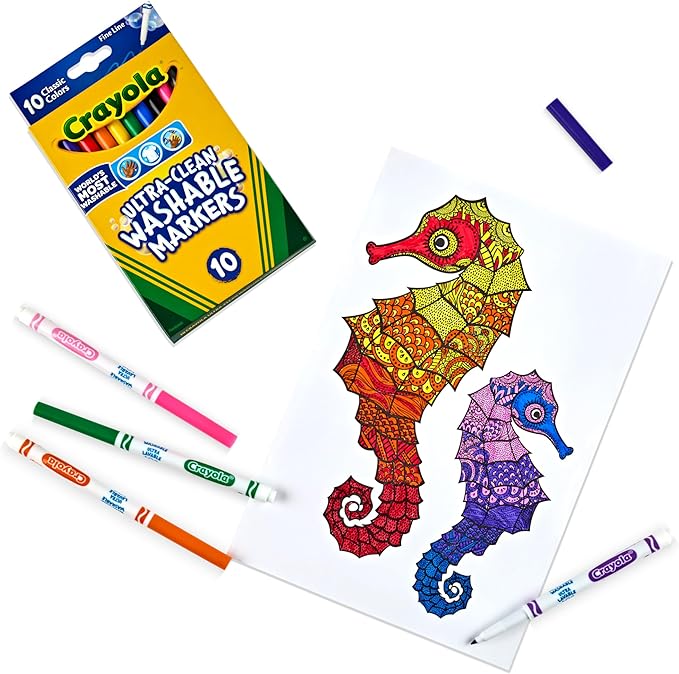 Crayola Ultra-Clean Washable Markers, Fine Line Multicolor, 10 Count